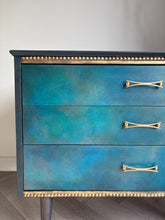 Load image into Gallery viewer, Mid Century Chest of Drawers Hand Painted Blue & Teal