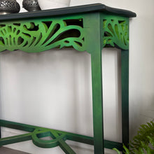 Load image into Gallery viewer, Hand Painted Vintage Console Table – Deep Green & Gold