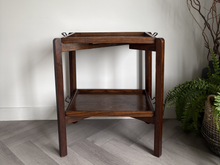 Load image into Gallery viewer, Vintage Oak Folding Butler’s Tray Table with Two Removable Serving Trays | c. 1930s–1940s