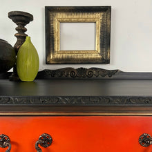 Load image into Gallery viewer, Vintage sideboard Queen Anne legs, black, red and orange