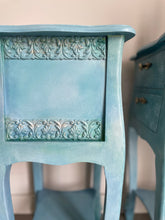 Load image into Gallery viewer, Hand Painted French Style Bedside Cabinets | Blue Vintage Nightstands | Shabby Chic Furniture | Distressed Upcycled Pair | French Style Bedroom Tables