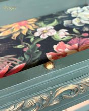 Load image into Gallery viewer, Hand Painted Mid-Century Piano Stool Bench with Storage | Dark Green & Gold | Vintage Entryway or Bedroom Bench