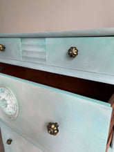 Load image into Gallery viewer, Vintage Stag Chest Of Drawers, Hand Painted Mint Green Blends