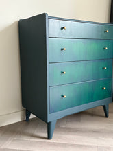 Load image into Gallery viewer, Vintage Lebus Chest of Drawers | Hand Painted in Deep Blue, Dark Teal & Forest Green | Upcycled British Furniture