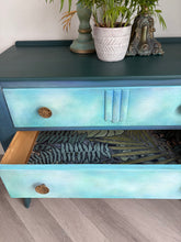 Load image into Gallery viewer, Vintage hand painted chest of drawers, teal & blue