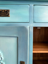 Load image into Gallery viewer, Hand-Painted Oak Sideboard | Boho Azure Blended Cabinet, Coastal Blue Storage Cupboard