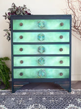 Load image into Gallery viewer, Vintage Painted Chest of Drawers, Forest Green and Turquoise Artisan Finish