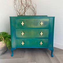 Load image into Gallery viewer, Vintage Lebus chest of drawers, green and blue painted