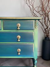 Load image into Gallery viewer, Vintage Hand Painted Chest of Drawers | 1930s Antique Dresser | Upcycled Teal Green Statement Furniture