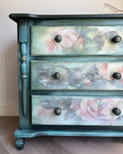 Load image into Gallery viewer, Hand painted pine chest of drawers, dark green and floral