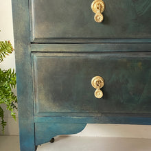 Load image into Gallery viewer, Vintage chest of drawers, blue green blends, walnut