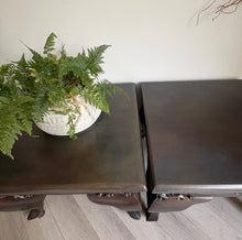 Load image into Gallery viewer, Vintage hand-painted side tables. Pair of french style bedside tables. Bronze