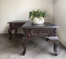 Load image into Gallery viewer, Vintage hand-painted side tables. Pair of french style bedside tables. Bronze