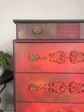 Load image into Gallery viewer, Vintage Stag Chest of Drawers Hand Painted Boho Blends, Orange & Red