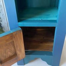 Load image into Gallery viewer, Tall slim vintage cabinet, teal & blue