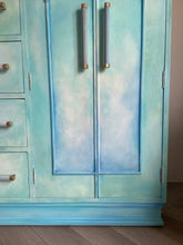 Load image into Gallery viewer, Art Deco small oak wardrobe with drawers, turquoise