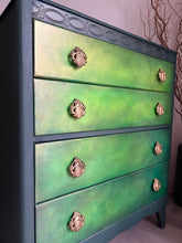 Load image into Gallery viewer, Vintage Lebus chest of drawers, hand painted green blends