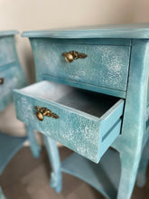 Load image into Gallery viewer, Hand Painted French Style Bedside Cabinets | Blue Vintage Nightstands | Shabby Chic Furniture | Distressed Upcycled Pair | French Style Bedroom Tables