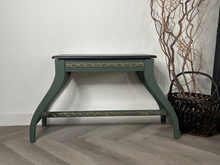 Load image into Gallery viewer, Hand Painted Mid-Century Piano Stool Bench with Storage | Dark Green & Gold | Vintage Entryway or Bedroom Bench
