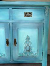 Load image into Gallery viewer, Hand-Painted Oak Sideboard | Boho Azure Blended Cabinet, Coastal Blue Storage Cupboard