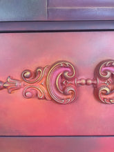 Load image into Gallery viewer, Vintage Stag Chest of Drawers Hand Painted Boho Blends, Orange & Red