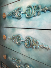 Load image into Gallery viewer, Vintage Stag chest of drawers, hand painted teal