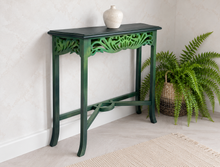 Load image into Gallery viewer, Hand Painted Vintage Console Table – Deep Green & Gold