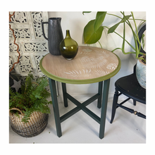 Load image into Gallery viewer, Mid-century side table, green and white with fauna design