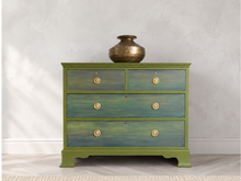 Load image into Gallery viewer, Vintage Mahogany Chest of Drawers, Hand Painted Green and Blue, Unique Statement Furniture, Colourful Upcycled Storage
