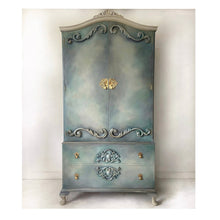 Load image into Gallery viewer, ornate vintage wardrobe, painted blends, blue cream, bedroom furniture