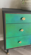 Load and play video in Gallery viewer, Mid-century low chest of drawers, dresser, green