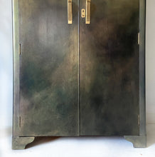 Load image into Gallery viewer, Vintage tallboy/gentleman’s wardrobe bronze and gold