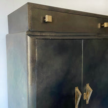 Load image into Gallery viewer, Vintage tallboy/gentleman’s wardrobe bronze and gold