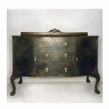 Load image into Gallery viewer, Vintage sideboard with ball & claw feet. Black, bronze and green.