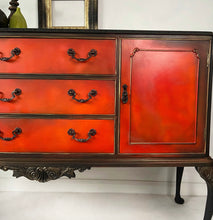 Load image into Gallery viewer, Vintage sideboard Queen Anne legs, black, red and orange
