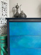 Load image into Gallery viewer, Hand Painted Chest of Drawers | Ombre Blue Mid Century Modern Furniture | Upcycled Vintage Storage
