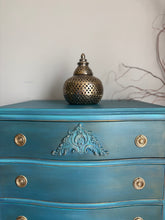 Load image into Gallery viewer, Vintage chest of drawers, hand painted turquoise, blue &amp; teal
