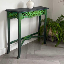 Load image into Gallery viewer, Hand Painted Vintage Console Table – Deep Green &amp; Gold

