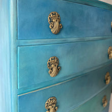 Load image into Gallery viewer, Mid-century tall chest of drawers, blue &amp; green
