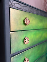 Load image into Gallery viewer, Vintage Lebus chest of drawers, hand painted green blends
