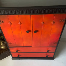 Load image into Gallery viewer, Vintage tallboy with drawers, orange, red &amp; bronze
