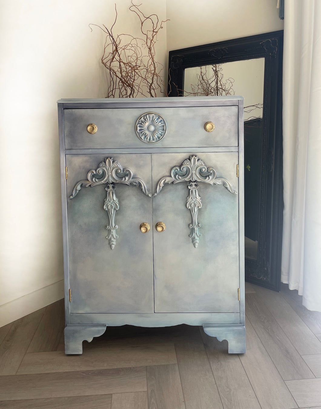 Vintage Tallboy Hand Painted Blue