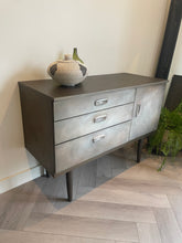 Load image into Gallery viewer, Mid Century Hand Painted Cabinet | Vintage Sideboard | Earthy Tones Bronze Finish | Retro Furniture
