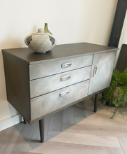 Load image into Gallery viewer, Mid Century Hand Painted Cabinet | Vintage Sideboard | Earthy Tones Bronze Finish | Retro Furniture
