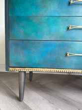 Load image into Gallery viewer, Mid Century Chest of Drawers Hand Painted Blue &amp; Teal
