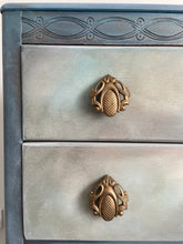 Load image into Gallery viewer, Vintage Lebus chest of drawers, painted blue, bronze
