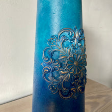 Load image into Gallery viewer, Tall ceramic vase, hand painted blue

