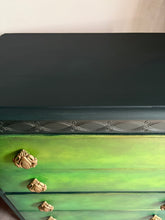Load image into Gallery viewer, Vintage Lebus chest of drawers, hand painted green blends
