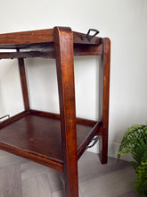 Load image into Gallery viewer, Vintage Oak Folding Butler’s Tray Table with Two Removable Serving Trays | c. 1930s–1940s
