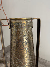 Load image into Gallery viewer, Vintage Kinco Brass Vases, Persian Style, Engraved Double-Handled Pair (23cm)
